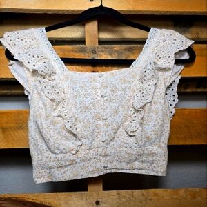 American Eagle Outfitters cropped shirt Size:M color:Cream/Mustard